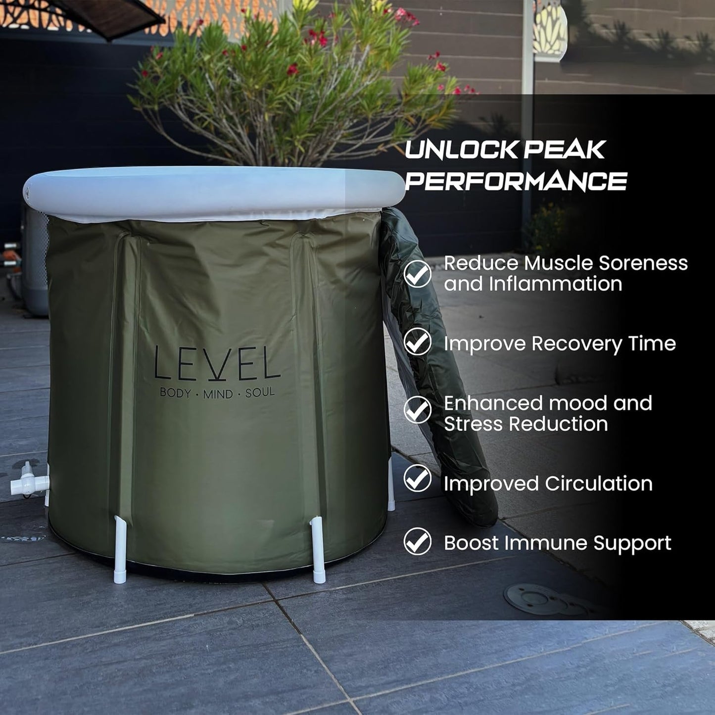 - Tragbares Eisbad Mit Inkludierter Abdeckung, Grünes Camouflage - Eisbad Für Sportler, Muskelregeneration Nach Dem Training - Aufblasbare Tragbare Eisbadewanne 75X75 Cm