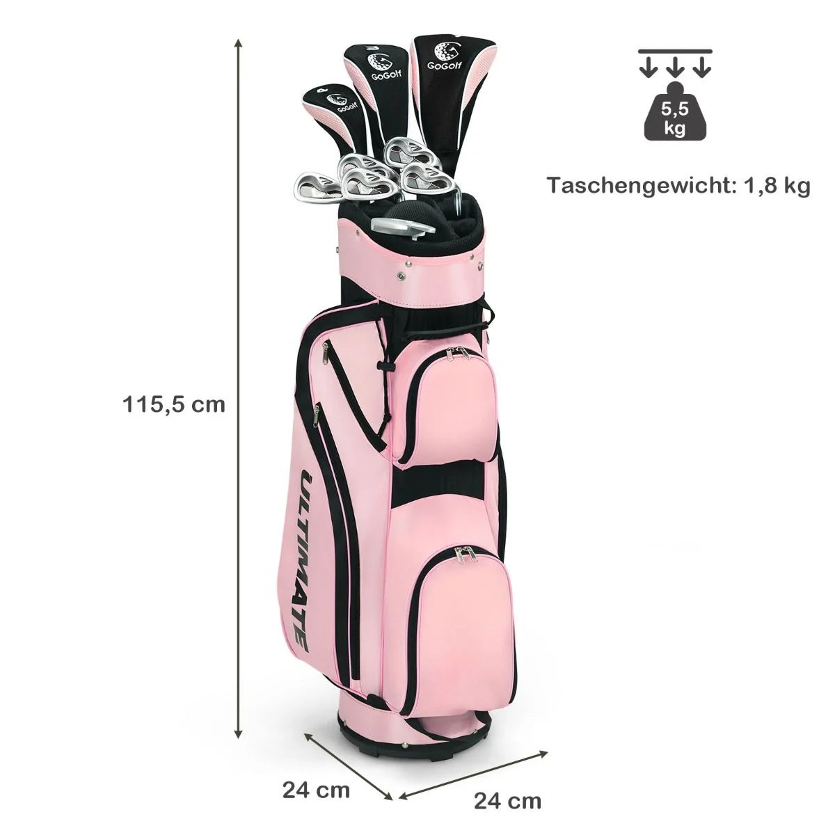 10-Teiliges Komplettes Golf Set Golfschläger Set Für Damen Perfektes Golfgeschenk Rosa