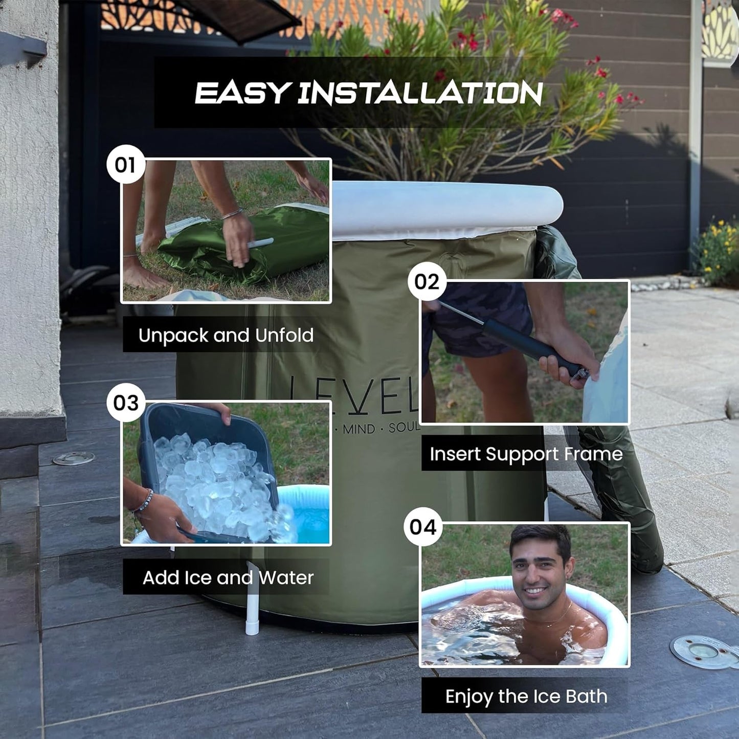 - Tragbares Eisbad Mit Inkludierter Abdeckung, Grünes Camouflage - Eisbad Für Sportler, Muskelregeneration Nach Dem Training - Aufblasbare Tragbare Eisbadewanne 75X75 Cm